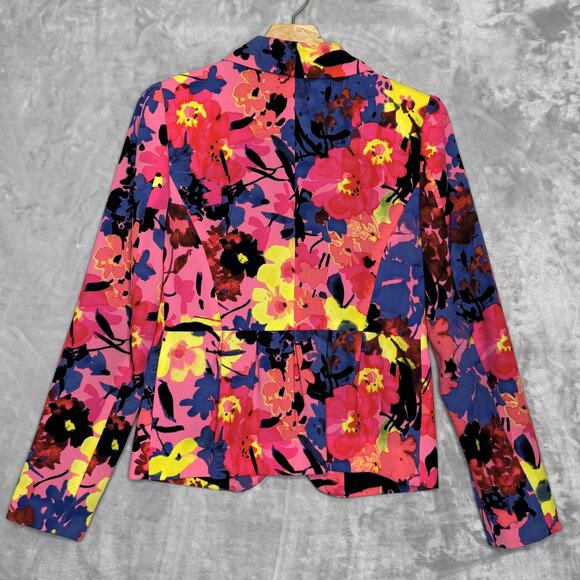 Ann Taylor LOFT Blazer Womens XS Pink Multi Floral Print Lined Jacket Colorful - Picture 2 of 8